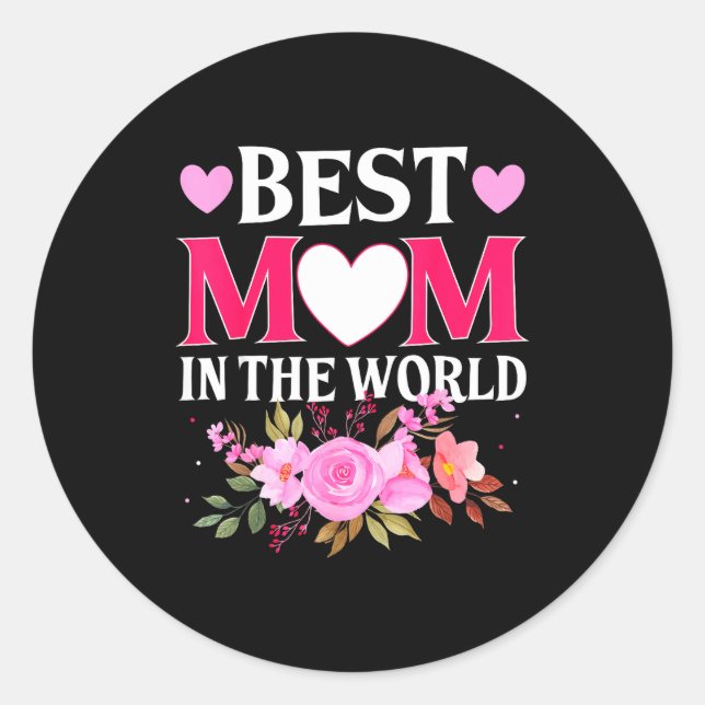 Sticker Rond Mom in the world mommy floral mother's day cute mo (Devant)