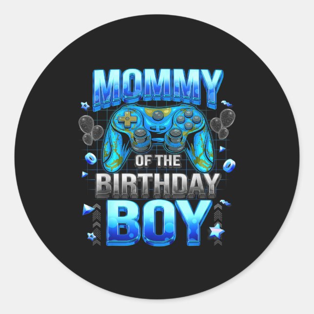 Sticker Rond Mom Of The Birthday Boy Cool Gamer Funny Video Gam (Devant)