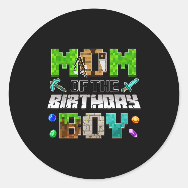 Sticker Rond Mom Of The Birthday Boy Funny Gaming Birthday Xel  (Devant)