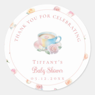 Sticker Rond Moment du thé Élégante fête de thé florale Baby Sh