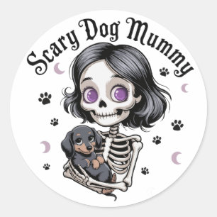 Sticker Rond Momie de chien squelette effrayant Teckel