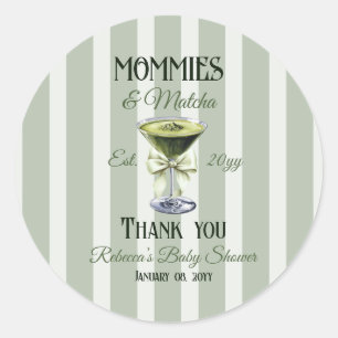 Sticker Rond Mommies et Baby shower Matcha Olive Green Bow