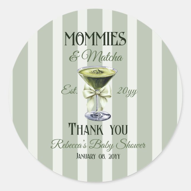 Sticker Rond Mommies et Baby shower Matcha Olive Green Bow (Devant)