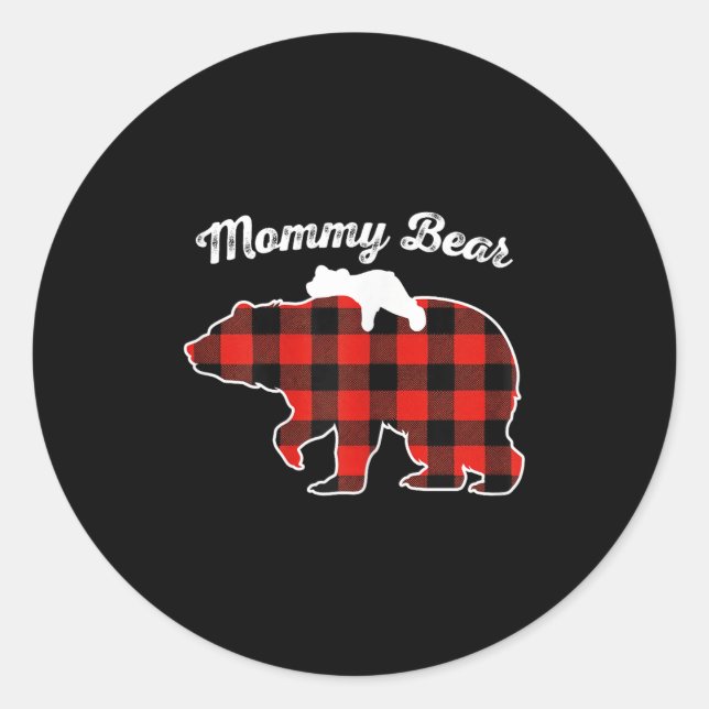 Sticker Rond Mommy Bear Flannel Red Plaid Pajama Family Matchin (Devant)