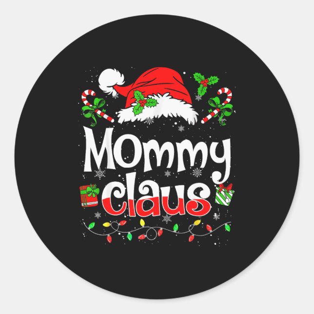 Sticker Rond Mommy Claus Shirt Christmas Lights Pajama Family M (Devant)