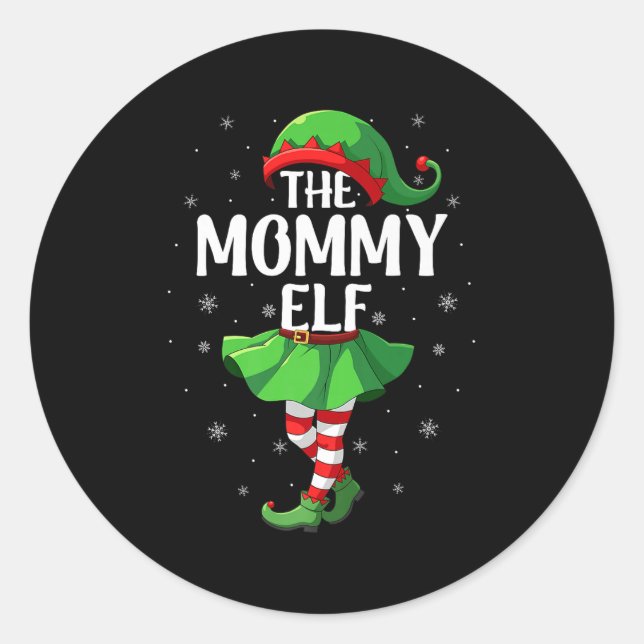 Sticker Rond Mommy Elf Christmas Girls Women Elf Squad Xmas Fam (Devant)