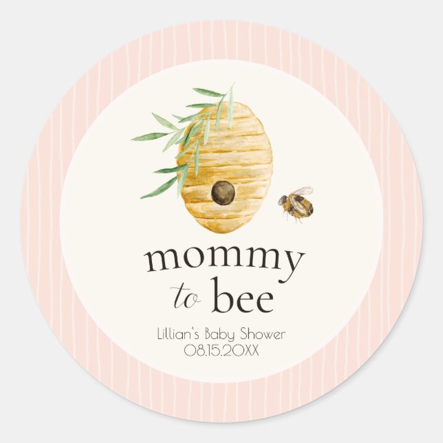 Sticker Rond Mommy To Bee Blush Pink Honey Bee Baby Shower  (Devant)