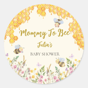 Sticker Rond Mommy to Bee Cute Bumblebee Baby shower Floral