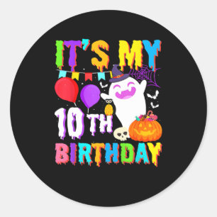 Sticker Rond Mon 10e anniversaire Cadeaux Citrouille fantôme Ha