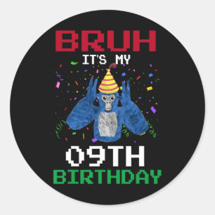 Sticker Rond Mon 9e anniversaire 9 ans Funny Gorilla Vidéo Ga