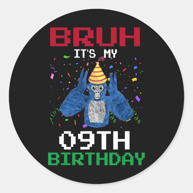 Sticker Rond Mon 9e anniversaire 9 ans Funny Gorilla Vidéo Ga (Devant)