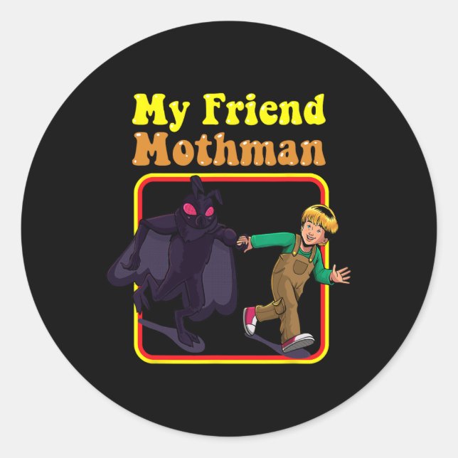 Sticker Rond Mon Ami Mothman Amusant Rétro Cryptid Créatures Mo (Devant)