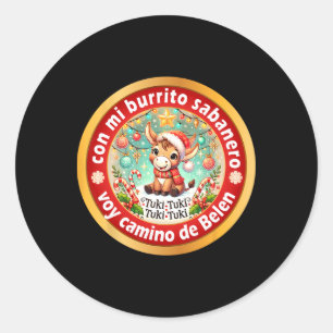 Sticker Rond Mon âne de Noël mexicain Burrito Sanero espagnol