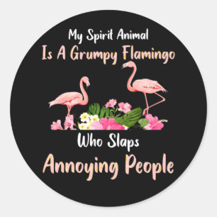 Sticker Rond Mon Animal D'Esprit Est Un Flamant rose Grincheux