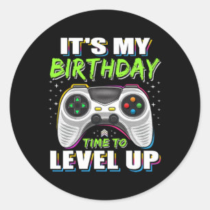 Sticker Rond Mon Anniversaire Garçon Temps De Niveau Up Vidéo J