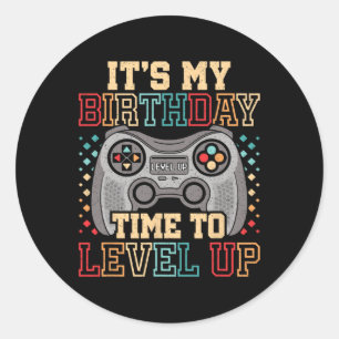 Sticker Rond Mon Anniversaire L'Heure D'Augmenter Le Jeu Vidéo 