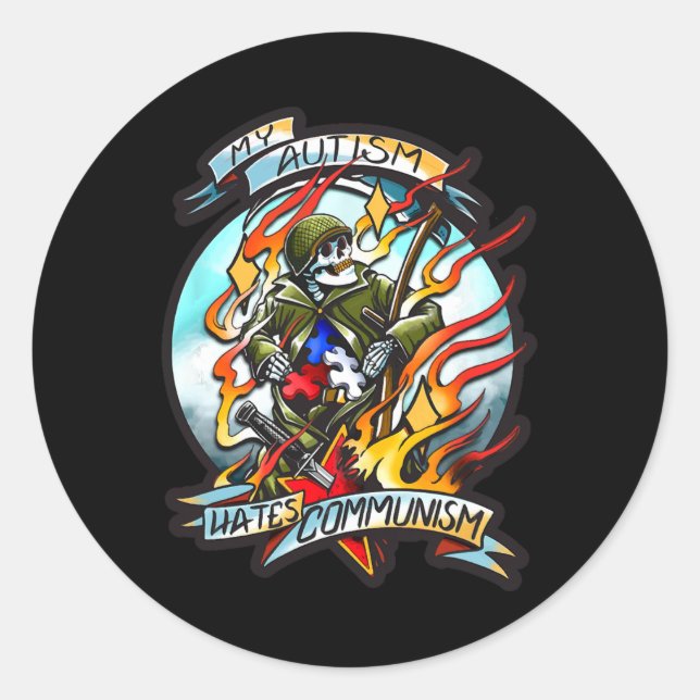 Sticker Rond Mon autisme déteste le communisme (Devant)