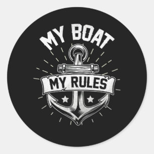 Sticker Rond Mon bateau Mes règles Capitaine Ancre nautique Pon