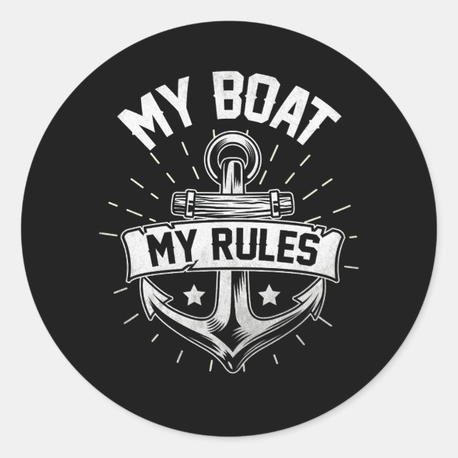 Sticker Rond Mon bateau Mes règles Capitaine Ancre nautique Pon (Devant)