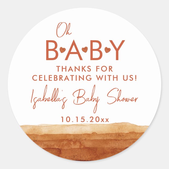 Sticker Rond Mon bébé Baby shower en terre cuite Merci (Devant)