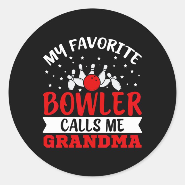 Sticker Rond Mon Bowler Favori M'Appelle Grandma Funny Bowling (Devant)