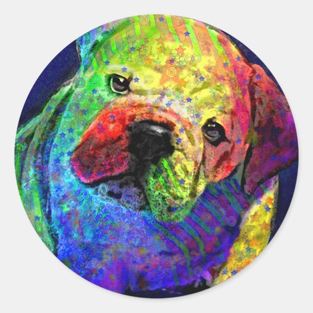 Sticker Rond mon bulldog psychédélique (Devant)