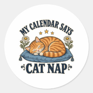Sticker Rond Mon calendrier dit que le chat roux dort