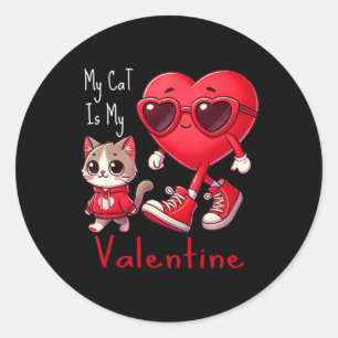 Sticker Rond Mon chat est mon Valentin drôle amateur de chats c