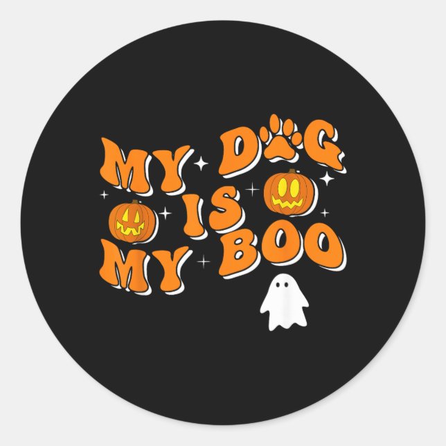 Sticker Rond Mon chien est mon Boo Groovy Ghost Dog Halloween D (Devant)