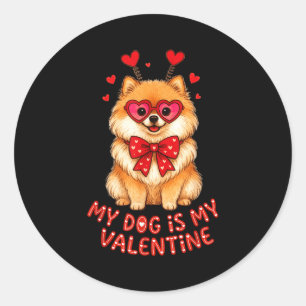 Sticker Rond Mon chien est mon Valentin Mignon Meranian avec cœ