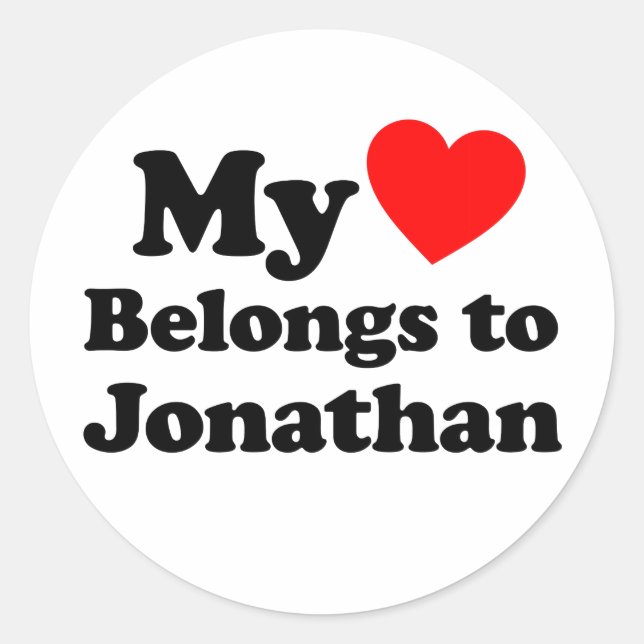 Sticker Rond Mon coeur appartient à Jonathan (Devant)