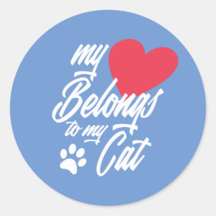 Sticker Rond Mon coeur appartient à mon chat Valentine Sticke