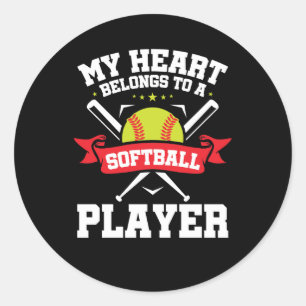 Sticker Rond Mon coeur appartient à un ami de joueur de softbal