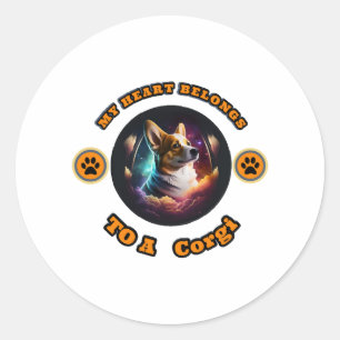 Sticker Rond Mon Coeur Appartient À Un Corgi