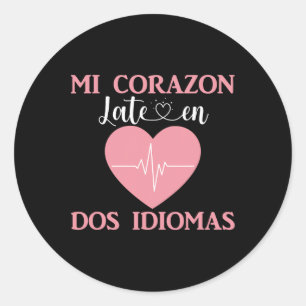 Sticker Rond Mon cœur bat en deux langues Saint-Valentin biling