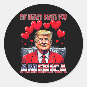 Sticker Rond Mon cœur bat pour l'Amérique Trump Saint-Valentin