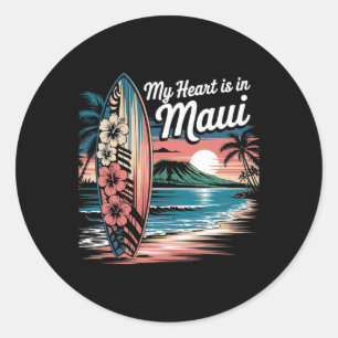 Sticker Rond Mon cœur est à Maui Hawaii Souvenir de surf