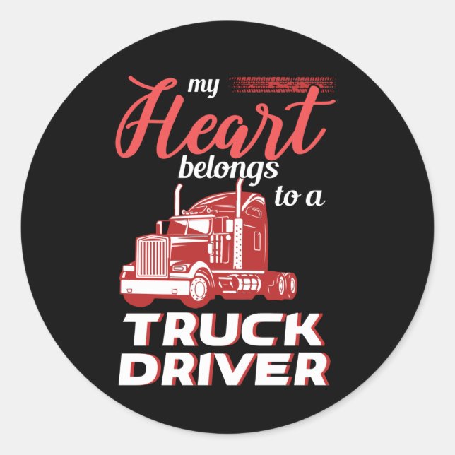 Sticker Rond Mon Coeur Est Longs Pour Un Chauffeur De Camion (Devant)