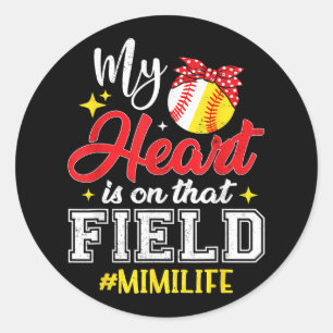 Sticker Rond Mon Coeur Est Sur Ce Mimi De Baseball Softball De 