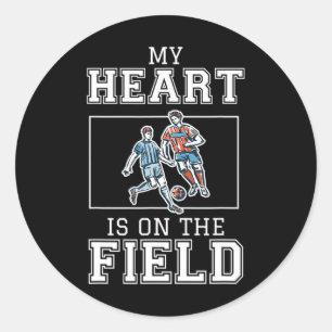 Sticker Rond Mon cœur est sur ce terrain Soccer Ll Joueur Amour