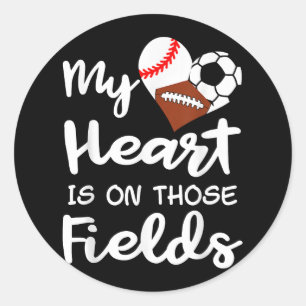 Sticker Rond Mon Coeur Est Sur Les Champs De Baseball Football