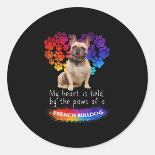 Sticker Rond Mon Coeur Est Tenu Par Les Poches D'Un Bulldog Fra