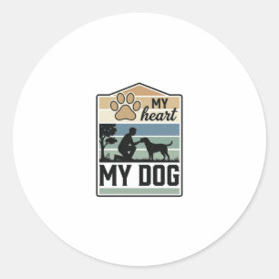 Sticker Rond Mon cœur Mon chien Gravure vintage Design pour ama
