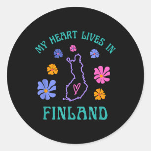 Sticker Rond Mon Coeur Vit En Finlande Retro Voyage Super Et