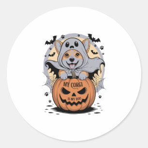 Sticker Rond Mon Corgi est mon Boo Halloween