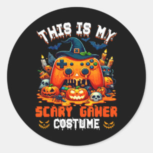 Sticker Rond Mon costume de gamer effrayant Manette de jeu Hall
