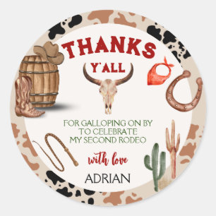 Sticker Rond Mon deuxième Rodeo Party Cowboy Anniversaire