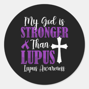 Sticker Rond Mon Dieu Est Plus Fort Que Lupus Violet Ribbon Lup