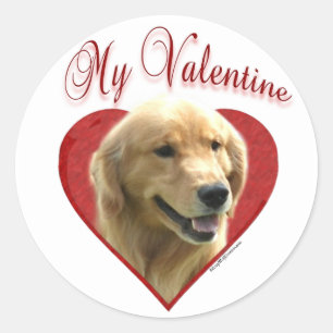 Sticker Rond Mon Golden Retriever Valentine