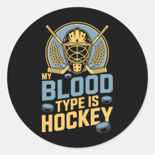 Sticker Rond Mon groupe sanguin est hockey, entraîneur de joueu